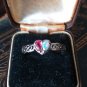 Vintage Celtic 1970 Ruby and Opal Sterling Silver Heart Ring Size UK R 1/2, US 9