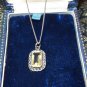 Antique Vintage 1920-s Sterling Silver Citrine and Marcasite Pendant Necklace.