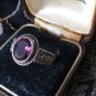 Antique Vintage Edwardian Silver Amethyst Ring - UK Size R US 8 FULL Hallmarks!