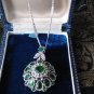 Vintage 1960-s 925 Sterling Silver Green Faux Emerald Pendant on 16 inch Chain.