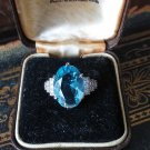 Vintage 1970-s Blue Aquamarine 925 Sterling Silver Ring Size UK O , US 7