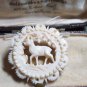 VINTAGE 1980-s Pretty Cream Thick Solid Celluloid Carved Stag/Deer BROOCH