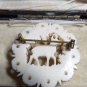 VINTAGE 1980-s Pretty Cream Thick Solid Celluloid Carved Stag/Deer BROOCH