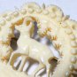 VINTAGE 1980-s Pretty Cream Thick Solid Celluloid Carved Stag/Deer BROOCH