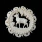VINTAGE 1980-s Pretty Cream Thick Solid Celluloid Carved Stag/Deer BROOCH