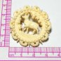 VINTAGE 1980-s Pretty Cream Thick Solid Celluloid Carved Stag/Deer BROOCH
