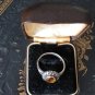 Antique Vintage Victorian Silver Amber Marcasite Ring -  UK Size P, US 7 1/2