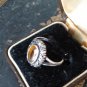 Antique Vintage Victorian Silver Amber Marcasite Ring -  UK Size P, US 7 1/2