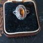 Antique Vintage Victorian Silver Amber Marcasite Ring -  UK Size P, US 7 1/2