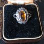 Antique Vintage Victorian Silver Amber Marcasite Ring -  UK Size P, US 7 1/2