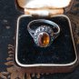 Antique Vintage Victorian Silver Amber Marcasite Ring -  UK Size P, US 7 1/2