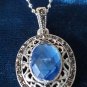 Antique Vintage 1920-s 925 FS Silver Blue Stone Pendant- 16 inch Chain