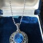 Antique Vintage 1920-s 925 FS Silver Blue Stone Pendant- 16 inch Chain