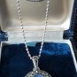 Antique Vintage 1920-s 925 FS Silver Blue Stone Pendant- 16 inch Chain