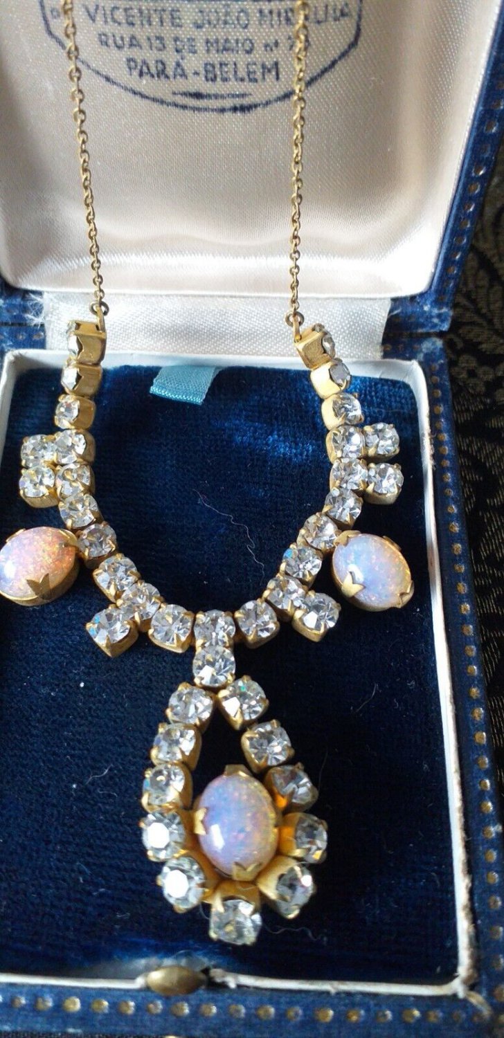 Antique Vintage 1930-s Vintage ART DECO Paste Diamond & Simulated Opal NECKLACE.