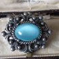 Antique Vintage Victorian 1890-s Pewter Brooch with Large Blue Stone - Rare!