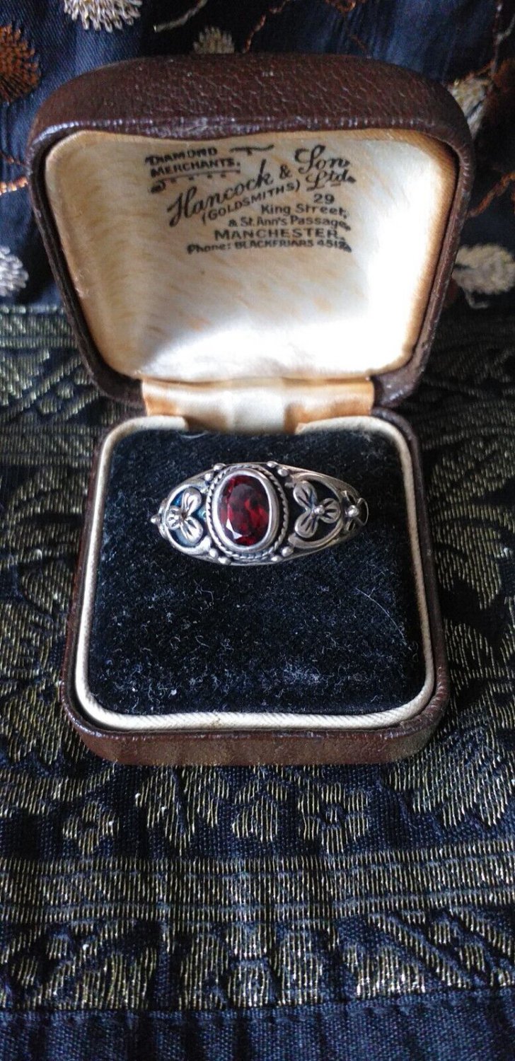Antique Vintage 1930-s 925 Sterling Silver Ruby Ring Size UK Size P, US Size 7.5