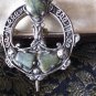 Antique Vintage Large Irish Celtic Chunky Pewter Green Hardstone Brooch.
