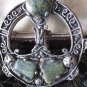 Antique Vintage Large Irish Celtic Chunky Pewter Green Hardstone Brooch.