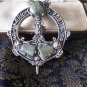Antique Vintage Large Irish Celtic Chunky Pewter Green Hardstone Brooch.
