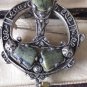 Antique Vintage Large Irish Celtic Chunky Pewter Green Hardstone Brooch.
