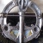 Antique Vintage Large Irish Celtic Chunky Pewter Green Hardstone Brooch.