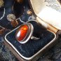 Antique Vintage Edwardian 1900-s Sterling Silver Amber Ring UK M, US 6 1/4 Heavy