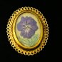 VINTAGE 1940-s Handmade Pretty Oval Goldtone Floral BROOCH - Rare and Beautiful!