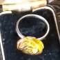 Vintage 1960-s Sterling Silver Amber Rose Ring Size Uk P 1/2, US 7 3/4.