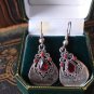Antique Vintage 1930-s Little Drop Dangle Gypsy Earrings with Garnet- 4.47g