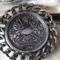 VINTAGE Signed Next Heraldic Large Silver Coin & Chain Framed Statement BROOCH