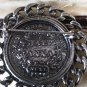 VINTAGE Signed Next Heraldic Large Silver Coin & Chain Framed Statement BROOCH