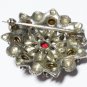 VINTAGE 1970-s Large Pewter Silvertone & Red Rhinestone Floral Cluster BROOCH.