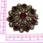 VINTAGE 1970-s Large Pewter Silvertone & Red Rhinestone Floral Cluster BROOCH.