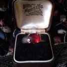 Antique Vintage 1920-s Ruby Silver Signet Ring Size UK S, US 9.5 Full Hallmarks.