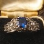 Vintage 1980-s Sterling Silver Blue Sapphires Ring Size US 7, UK O