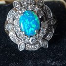 Antique Vintage 1900-s Late Victorian Silver Large Blue Opal Ring Size UK M US 6