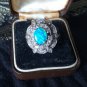 Antique Vintage 1900-s Late Victorian Silver Large Blue Opal Ring Size UK M US 6