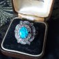 Antique Vintage 1900-s Late Victorian Silver Large Blue Opal Ring Size UK M US 6
