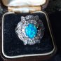 Antique Vintage 1900-s Late Victorian Silver Large Blue Opal Ring Size UK M US 6