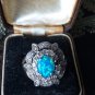 Antique Vintage 1900-s Late Victorian Silver Large Blue Opal Ring Size UK M US 6