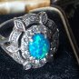 Antique Vintage 1900-s Late Victorian Silver Large Blue Opal Ring Size UK M US 6