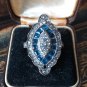 Antique Vintage Art Deco Zircon and Blue Quartz 900 Silver Ring Size UK M , US 6