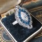 Antique Vintage Art Deco Zircon and Blue Quartz 900 Silver Ring Size UK M , US 6