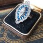 Antique Vintage Art Deco Zircon and Blue Quartz 900 Silver Ring Size UK M , US 6