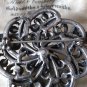 VINTAGE 1940-s Large Pewter Deep Red Rhinestone Ornate Swirl Floral BROOCH