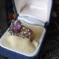 Vintage 1970-s Celtic Heart Silver Amethyst Ring - UK Size O US 7 -HEAVY 5.84 g