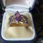 Vintage 1970-s Celtic Heart Silver Amethyst Ring - UK Size O US 7 -HEAVY 5.84 g