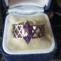 Vintage 1970-s Celtic Heart Silver Amethyst Ring - UK Size O US 7 -HEAVY 5.84 g
