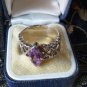 Vintage 1970-s Celtic Heart Silver Amethyst Ring - UK Size O US 7 -HEAVY 5.84 g
